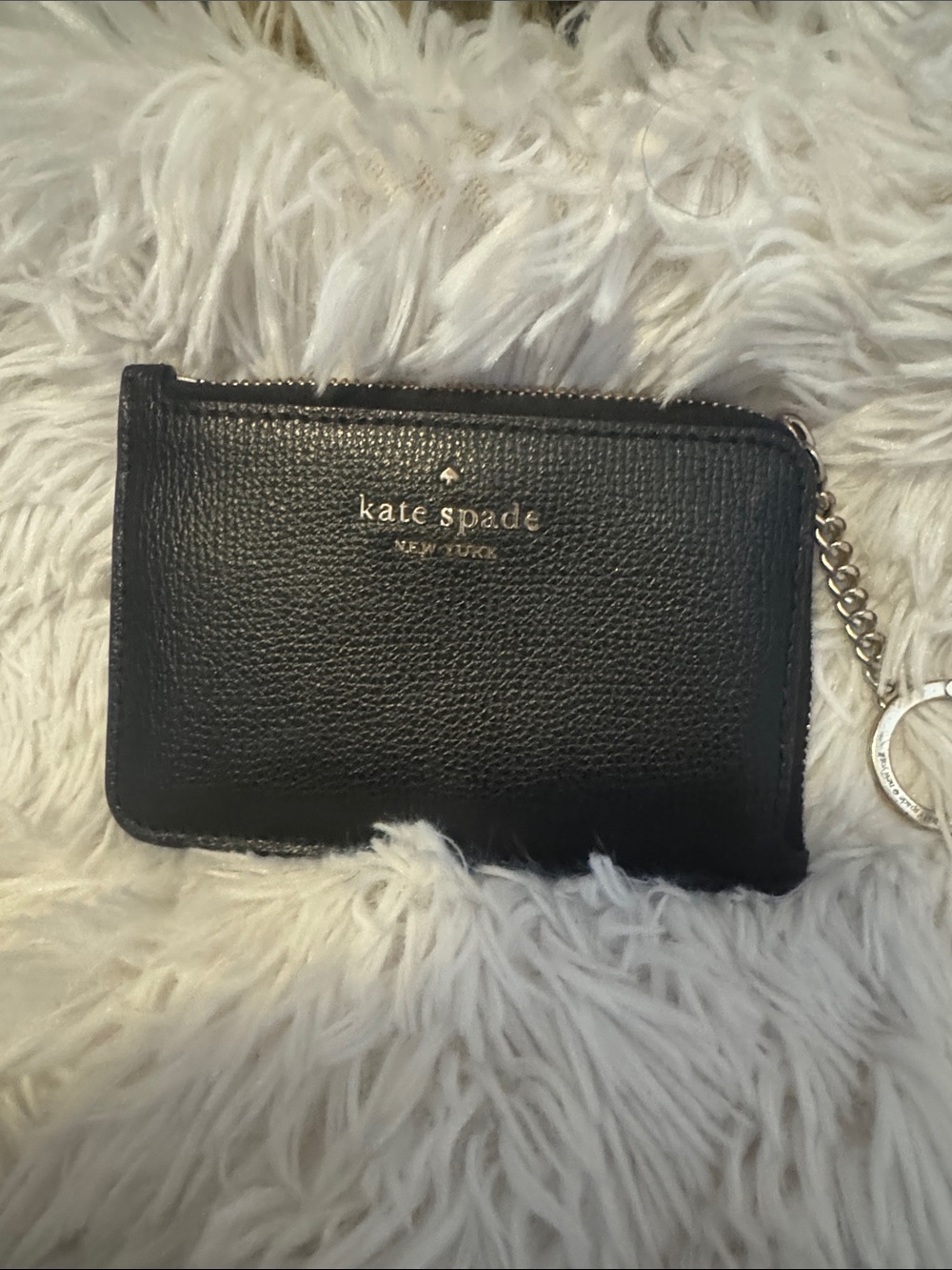 kate spade Black Leather Zip Card Holder with Keychain